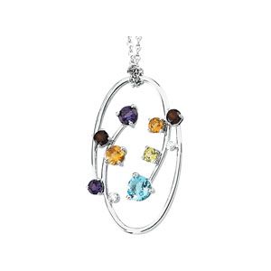 Genuine Multicolor Gemstone & Diamond Necklace