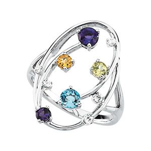 Genuine Multicolor Gemstone & Diamond Ring