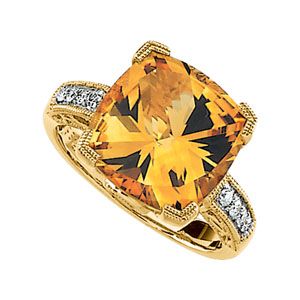 Genuine Multicolor Citrine & Diamond Ring