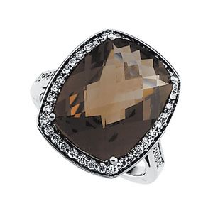 Genuine Smoky Quartz & Diamond Ring