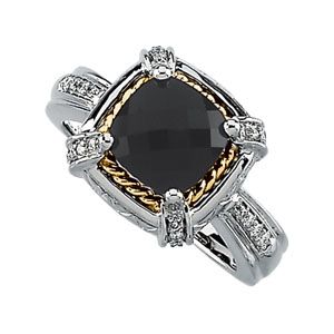 Genuine Checkerboard Onyx & Diamond Ring