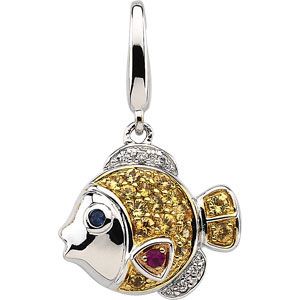 Genuine Multicolor Sapphire & Diamond Fish Charm