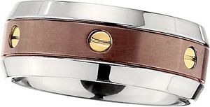 Titanium Band with Chocolate Immerse Plate and 14kt Yellow Screws