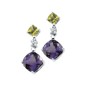 Genuine Multicolor Gemstone & Diamond Earrings