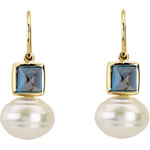 Paspaley Cultured Pearl & Genuine London Blue Topaz Earrings