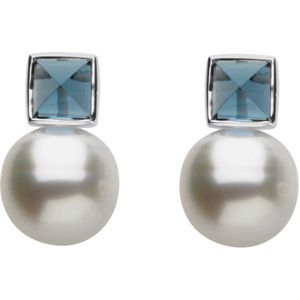 Paspaley Cultured Pearl & Genuine London Blue Topaz Earrings