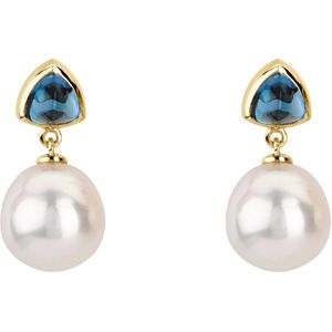 Paspaley Cultured Circlé Pearl & Genuine London Blue Topaz Earrings