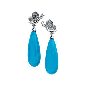 Genuine Turquoise Briolette & Diamond Butterfly Earrings