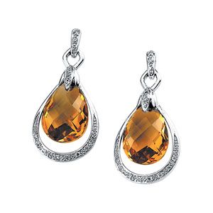 Genuine Citrine Briolette & Diamond Earrings