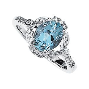 Genuine Aquamarine & Diamond Ring