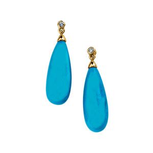 Genuine Turquoise Briolette & Diamond Earrings