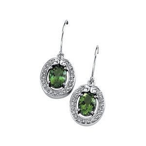 Genuine Green Tourmaline & Diamond Earrings