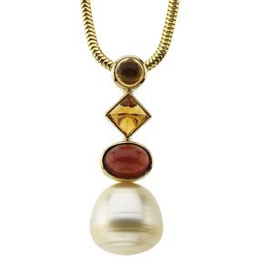 South Sea Cultured Circlé Pearl, Genuine Citrine & Genuine Mozambique Garnet Pendant