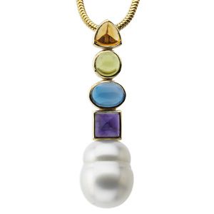 South Sea Cultured Circlé Pearl & Multicolor Gemstone Pendant