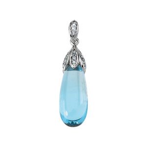 Genuine Swiss Blue Topaz Briolette and Diamond Pendant