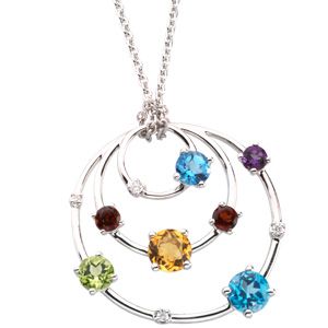 Genuine Multicolor Gemstones & Diamond Necklace