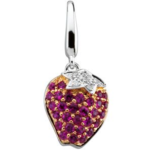 Genuine Pink Sapphire and Diamond Strawberry Charm