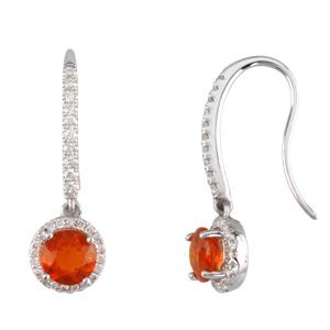 Genuine Mexican Fire Opal & Diamond Earrings