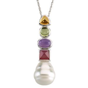 South Sea Cultured Pearl & Multicolor Gemstone Pendant