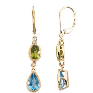 Genuine Multicolor Gemstone & Diamond Lever Back Earrings