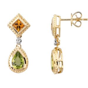 Genuine Citrine, Peridot & Diamond Earrings
