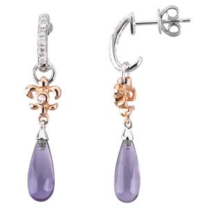 Genuine Amethyst Briolette & Diamond Earrings