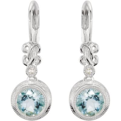 Genuine Aquamarine & Diamond Earrings