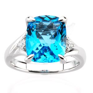 Genuine Checkerboard Swiss Blue Topaz & Diamond Ring