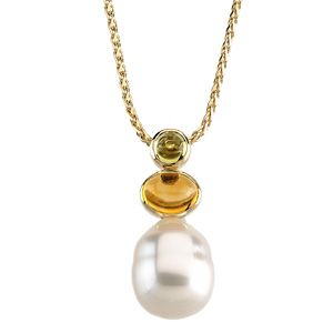 South Sea Cultured Circlé Pearl, Genuine Peridot & Genuine Citrine Pendant