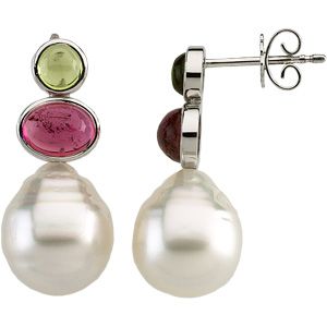 South Sea Cultured Circlé Pearl & Multicolor Gemstone Earrings