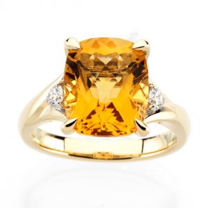 Genuine Checkerboard Citrine & Diamond Ring