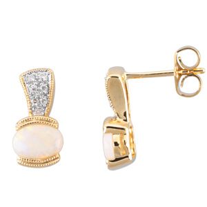 Genuine Opal & Diamond Earrings