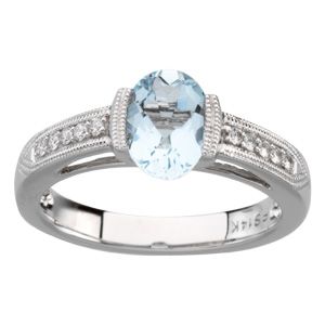 Genuine Aquamarine & Diamond Ring