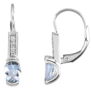 Genuine Aquamarine & Diamond Earrings