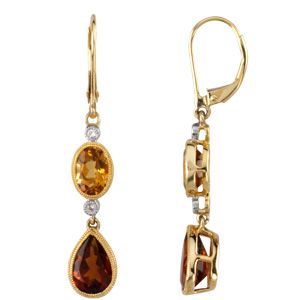 Genuine Citrine, Madeira Citrine & Diamond Earrings