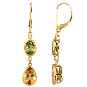 Genuine Citrine, Peridot & Diamond Earrings