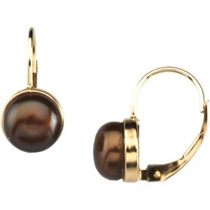 Freshwater Dyed Chocolate Cultured Pearl Lever Back Earrings