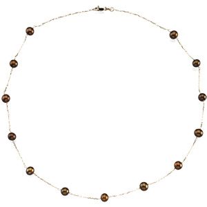 Freshwater Dyed Chocolate Cultured Pearl Station Necklace & Bracelet