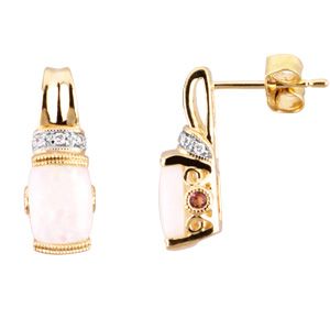 Genuine Opal, Pink Tourmaline & Diamond Earrings