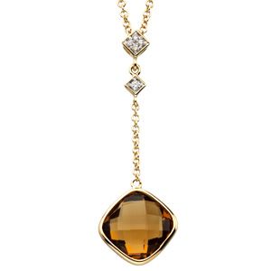 Genuine Cinnamon Quartz & Diamond Necklace