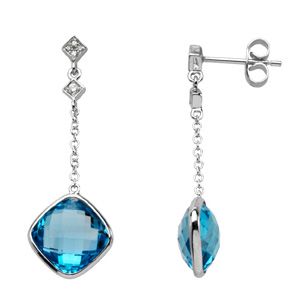 Genuine Checkerboard Swiss Blue Topaz & Diamond Earrings