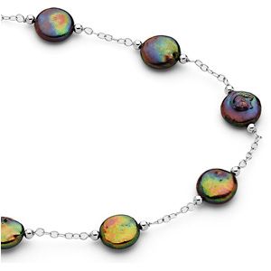 Freshwater Cultured Black Coin Pearl Station Necklace or Bracelet