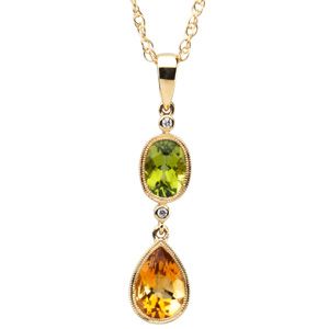 Genuine Peridot, Citrine & Diamond Pendant