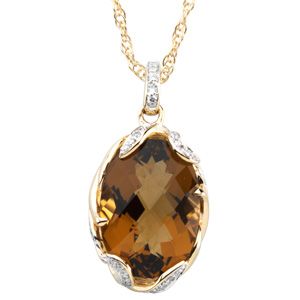 Genuine Cinnamon Quartz & Diamond Pendant