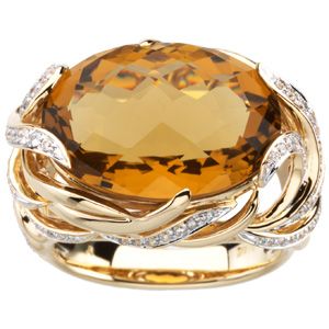 Genuine Cinnamon Quartz & Diamond Ring