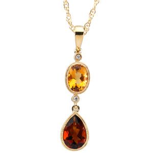 Genuine Citrine, Madeira Citrine, & Diamond Pendant