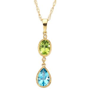 Genuine Peridot, Swiss Blue Topaz & Diamond Pendant