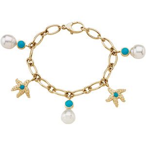 Paspaley South Sea Cultured Pearl & Genuine Turquoise Charm Bracelet