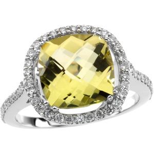 Genuine Lemon Quartz & Diamond Ring