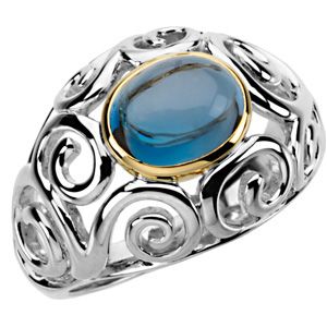 Genuine Cabochon London Blue Topaz Ring